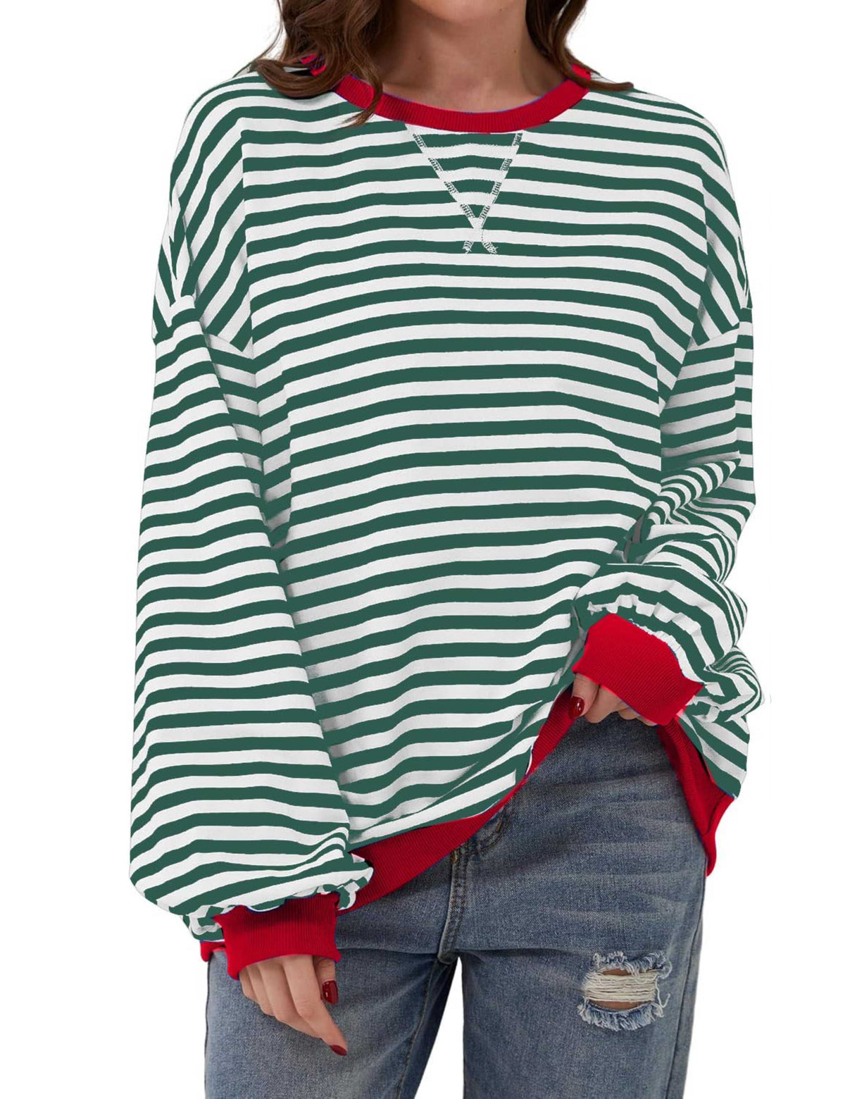 Oversized Striped Color Block Sweatshirt