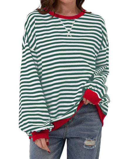 Oversized Striped Color Block Sweatshirt
