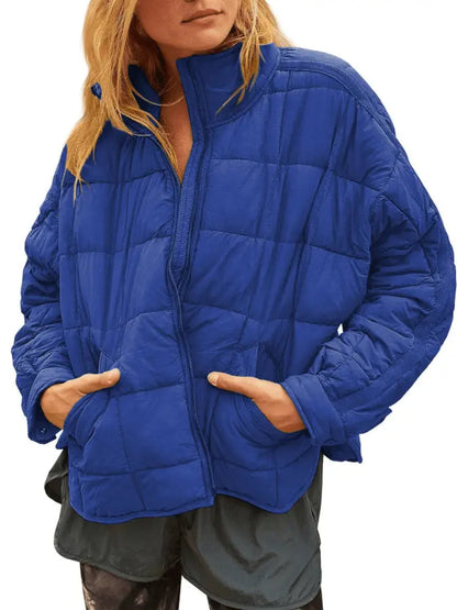 Women Lightweight Loose Fit Long Sleeve Zip Front Quilted Puffer Jacket