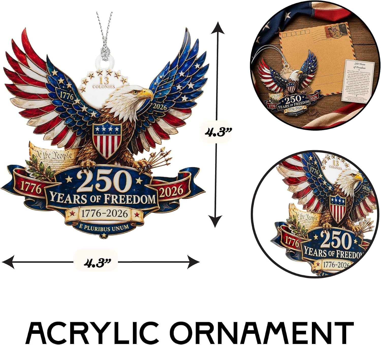 1776–2026 Freedom Eagle Christmas Ornament