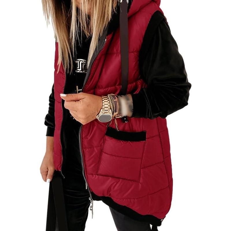 2026 Women's Hooded Outwear Vest Lightweight Zipper Up Padded Gilet With Pockets