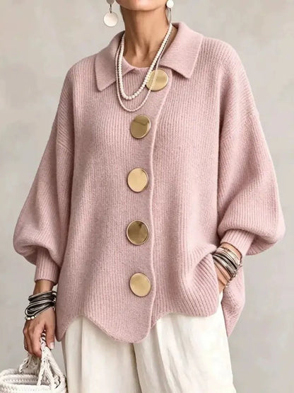 ⏰Hot Sale-Women French Lapel Irregular Hem Lantern Sleeve Knit Cardigan