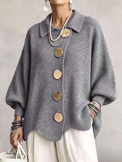 ⏰Hot Sale-Women French Lapel Irregular Hem Lantern Sleeve Knit Cardigan