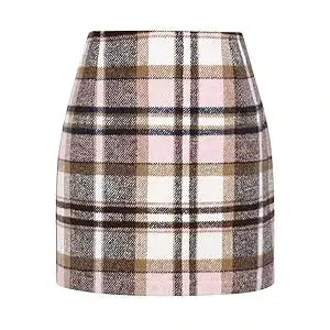 Women's High-Waist Plaid Fitted Mini Skirt, Woolen Bodycon Skirt