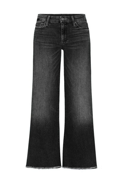 Midiross Washed Raw Hem Mid Waist Straight Leg Jeans(buy 2 free shipping)