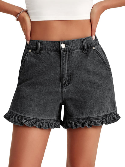Hot Sale-Women's Summer Ruffled High Waisted Denim Shorts