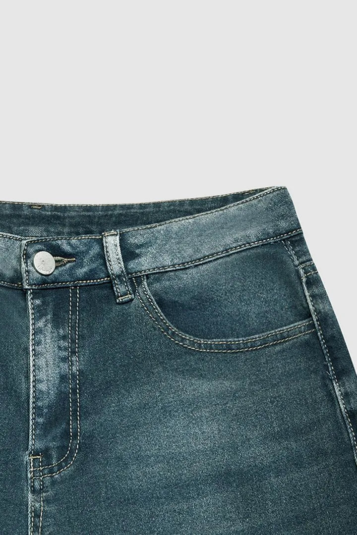 Midiross Washed Raw Hem Mid Waist Straight Leg Jeans(buy 2 free shipping)