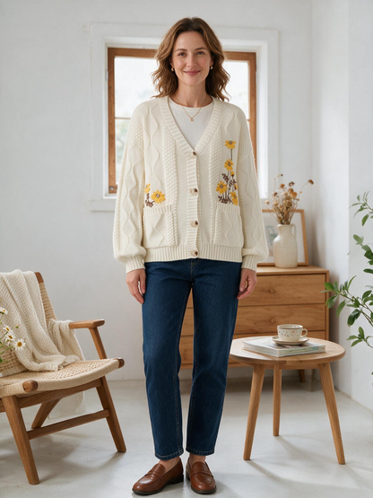 Embroidered Floral Knit Cardigan