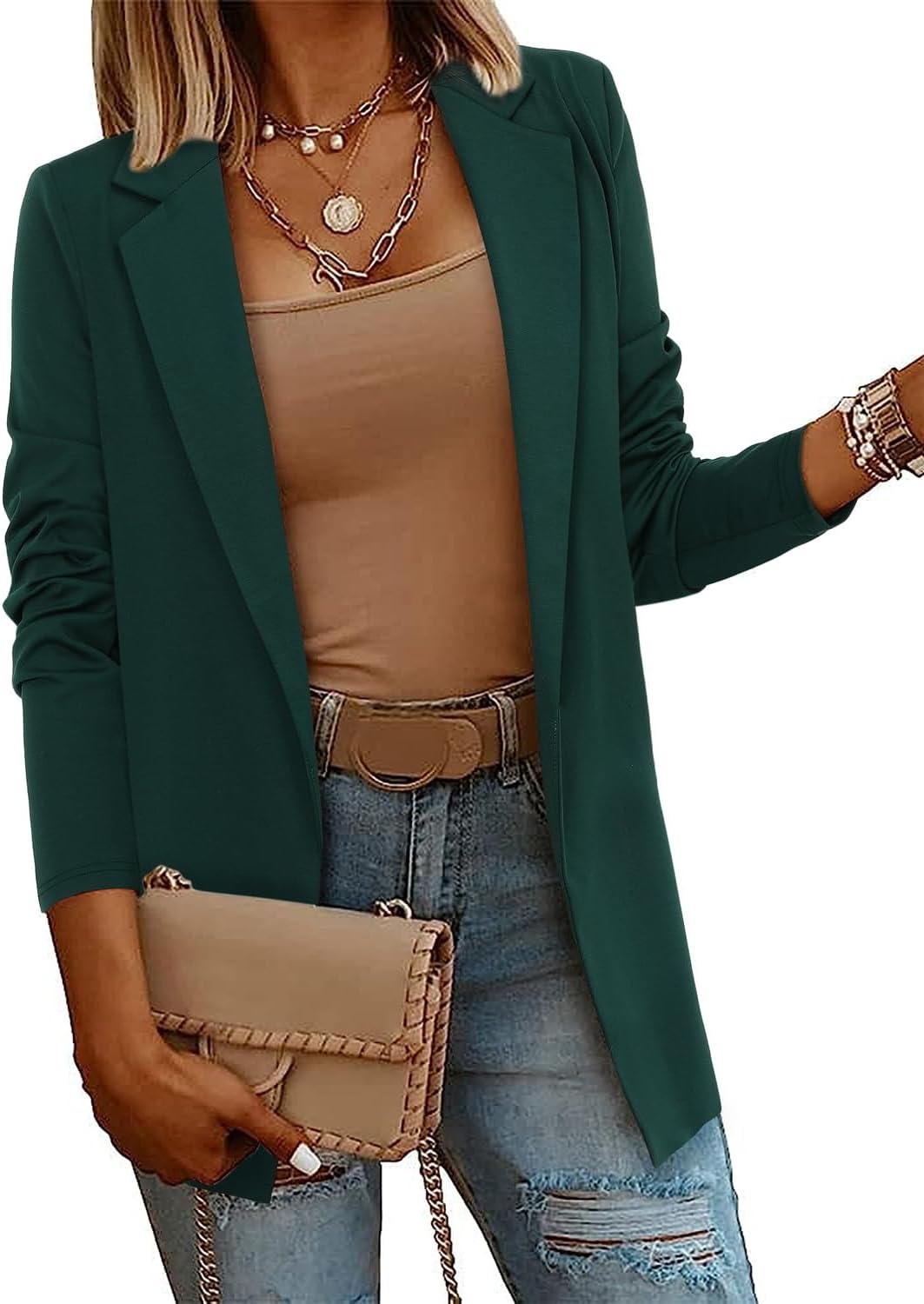Women's Casual Lightweight Lapel Long Sleeve Blazer Coat
