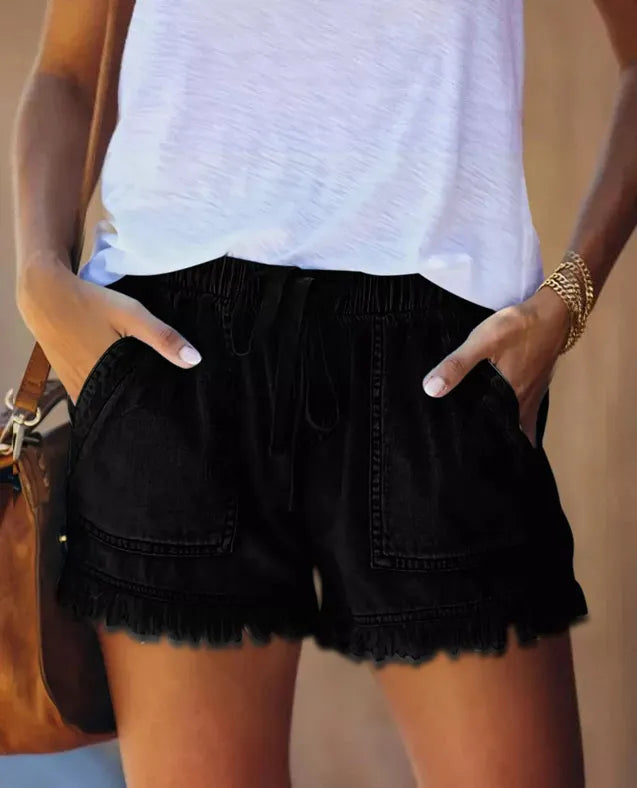HOT SALE-WOMENS CASUAL DENIM SHORTS WITH POCKETS COTTON JEAN SHORT