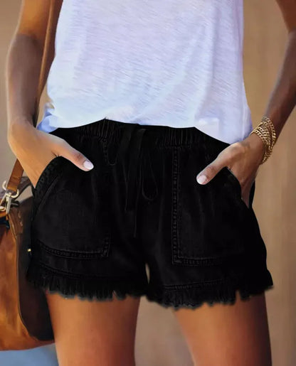 HOT SALE-WOMENS CASUAL DENIM SHORTS WITH POCKETS COTTON JEAN SHORT