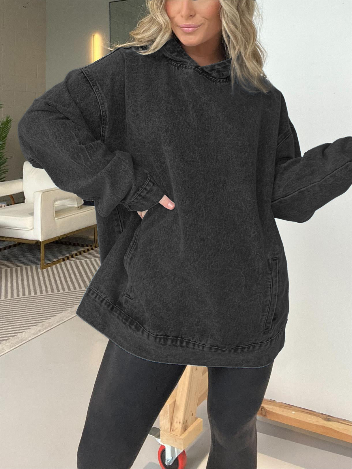 🔥🔥🔥🔥Denim Hooded Sweatshirt with Front Pockets (Buy 2 Free Shipping)