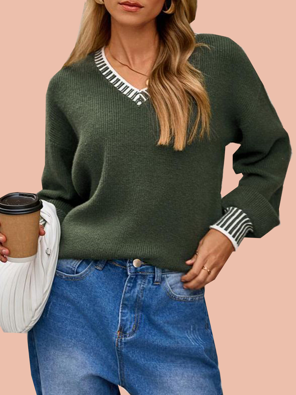 Women's V neck Long Sleeve Pullover Sweaters (Buy 2 Free Shipping)