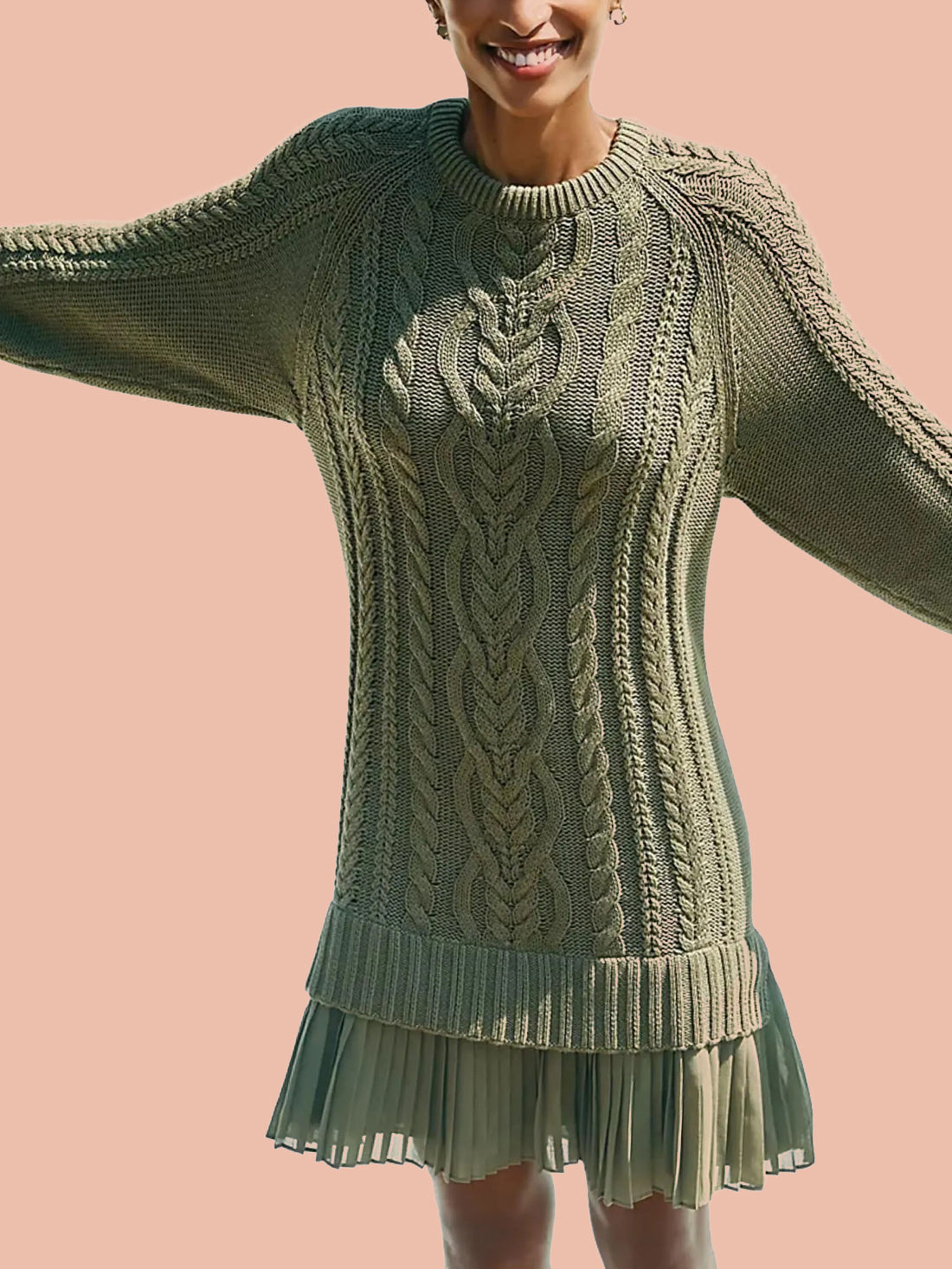 Women's Crewneck Cable Knit Sweater Mini Dress (Buy 2 Free Shipping)