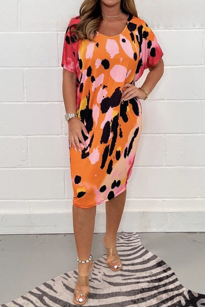Women's printed round-neck multi-colored dress（buy 2 free shipping）