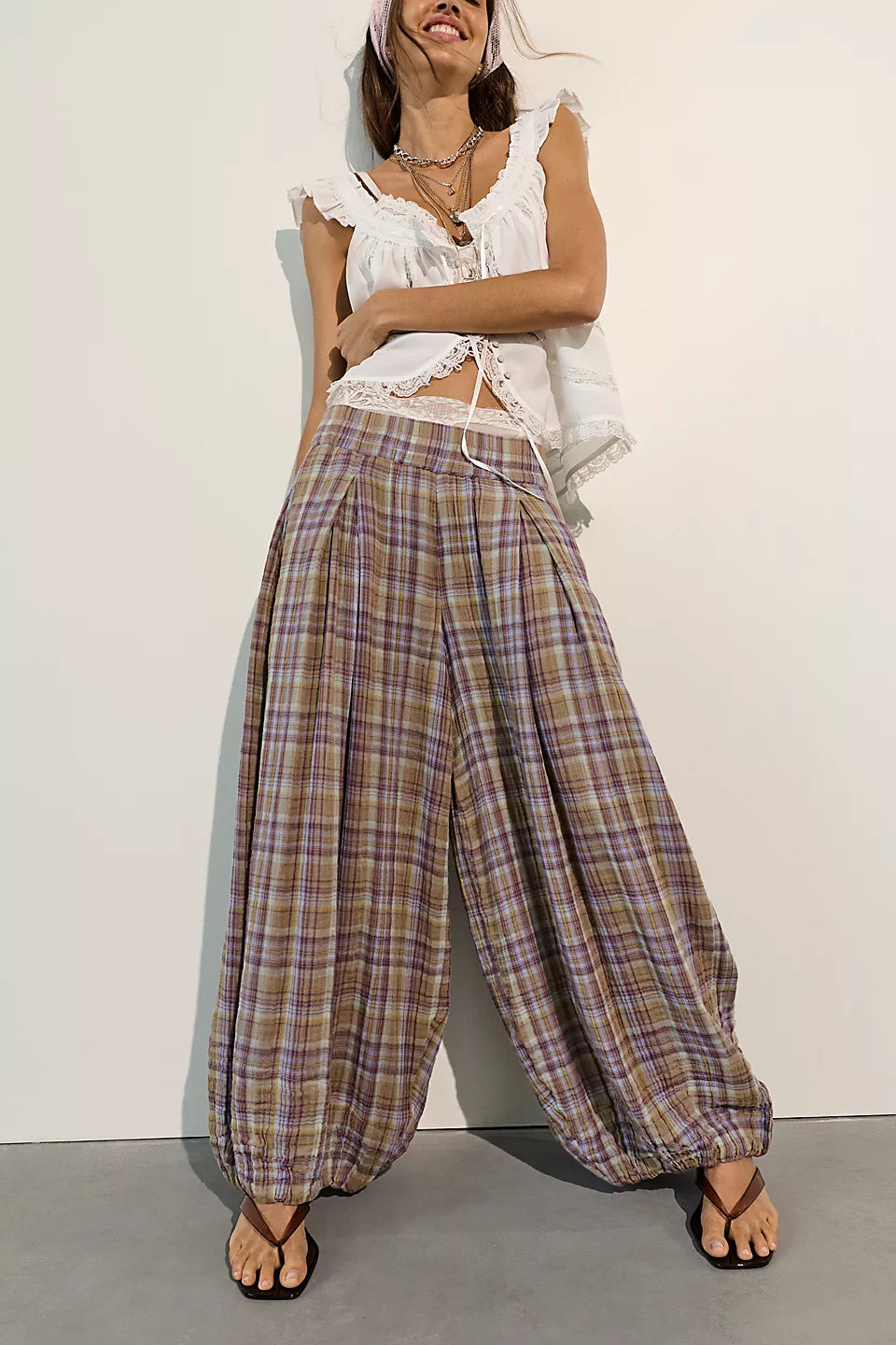Boho Relaxed Fit Plaid Balloon Pants