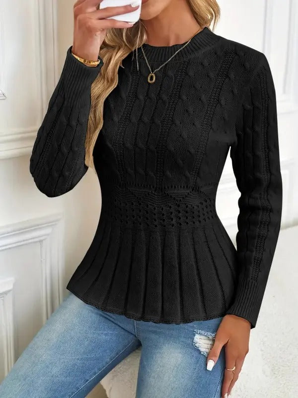 Women's Crew Neck Long Sleeve Chunky Knit Sweater (Buy 2 Free Shipping)