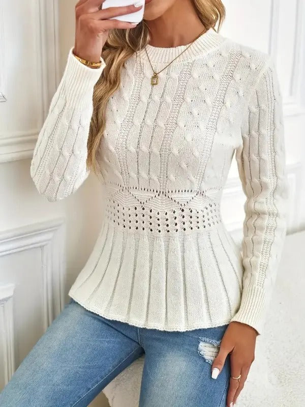Women's Crew Neck Long Sleeve Chunky Knit Sweater (Buy 2 Free Shipping)