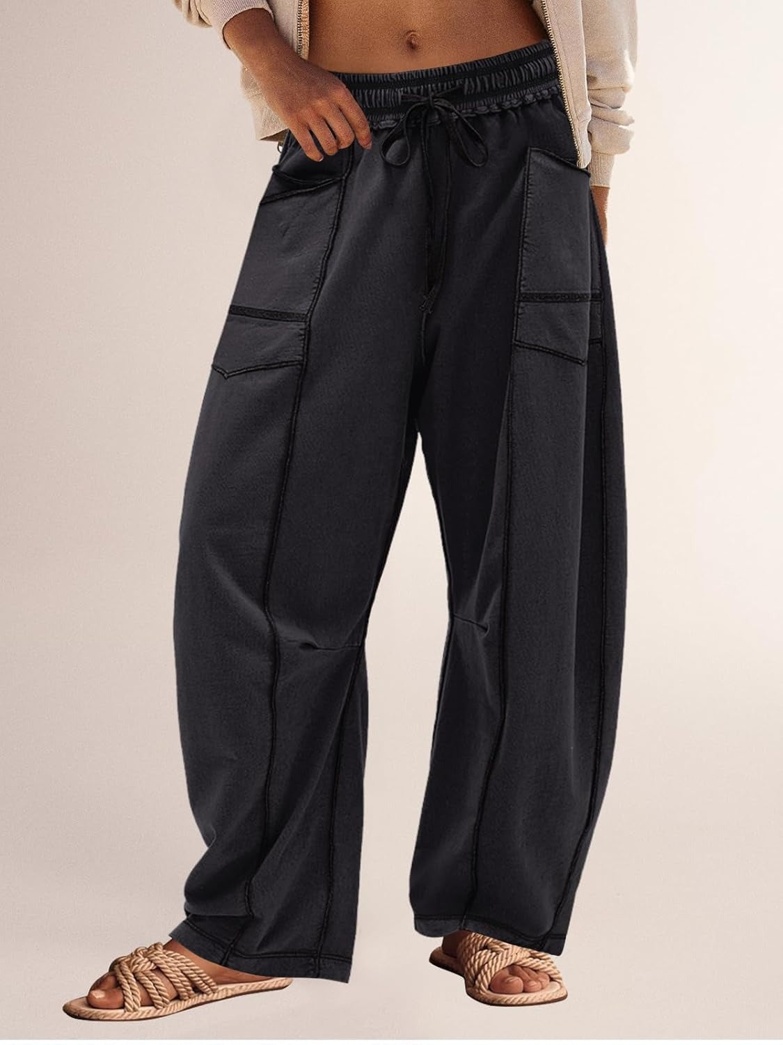 Women's High Waisted Drawstring Wide Leg Baggy Barrel Pants (Buy 2 Free Shipping)