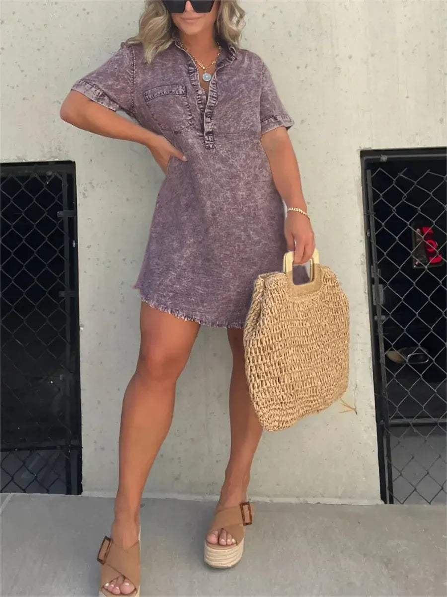 100% Tencel/Lyocell Material Silk Feeling Womens Washed Shirt Dress(Buy 2 Free Shipping)