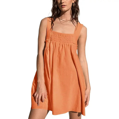 Smocked Square Neck Sleeveless Mini Dress