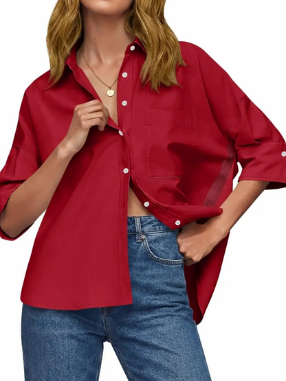 Women's Oversized Contrast Stripe Collar Shirt