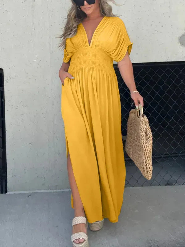 SLIT V-NECK EFFORTLESS MAXI LONG DRESS(Buy 2 Free Shipping)