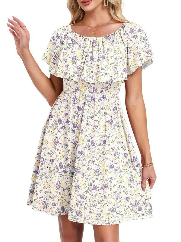 Women's Flow Printed Off-Shoulder Dress