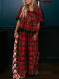 Women's Christmas Plaid Ruffle Puff Sleeve Pajamas Set (Buy 2 Free Shipping)