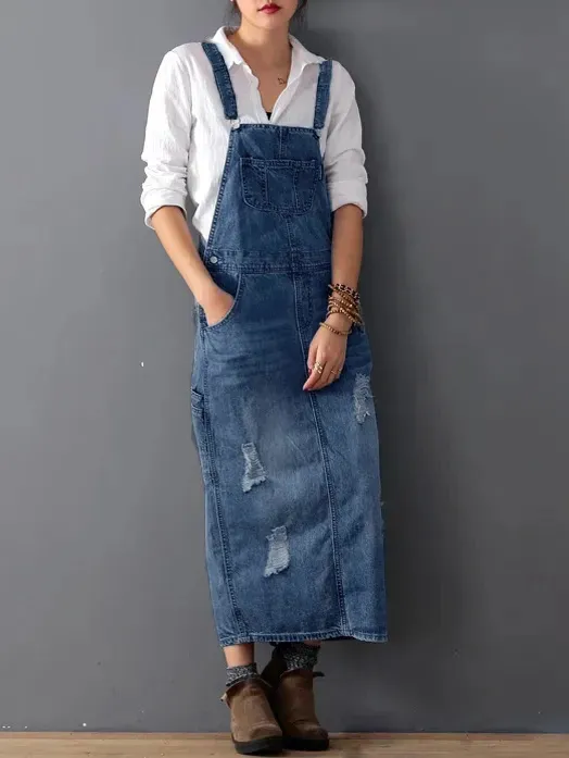 Midiross 2026 Ripped Denim Overall Dress