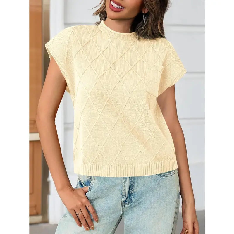 Women's high-neck short-sleeved knitted vest