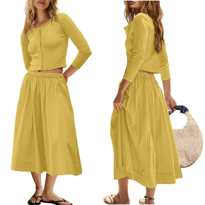 2 Piece Ribbed Cardigan & Wide Leg Skirt Set