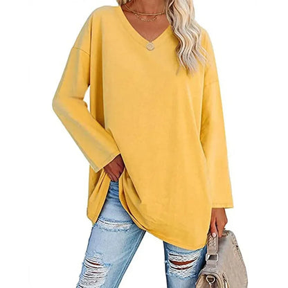 HOT SALE-WOMENS LOOSE FASHION V-NECK TOP SHORT & LONG OPTION