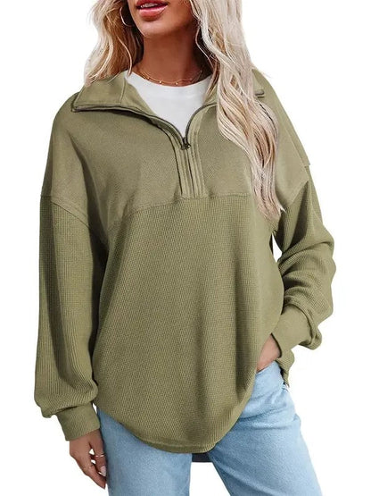 Women's Half Zip Waffle Knit Pullover Top