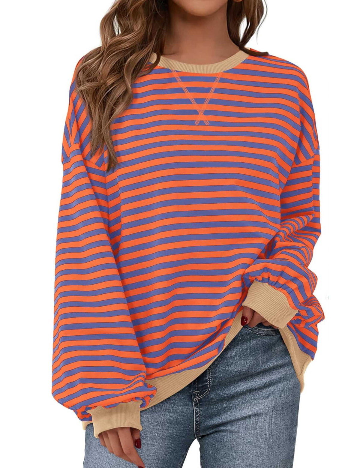 Oversized Striped Color Block Sweatshirt