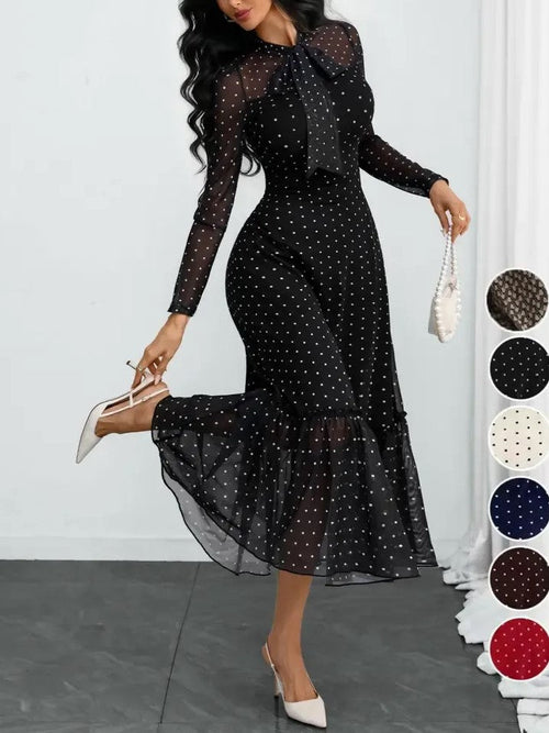Women's Vintage Polka Dot Sheer Mesh Office Siren Dress