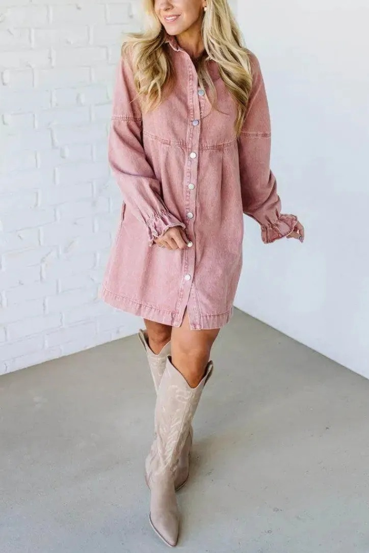 Vintage Washed Denim Shirt Dress