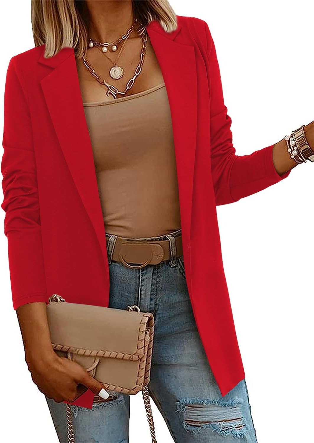 Women's Casual Lightweight Lapel Long Sleeve Blazer Coat