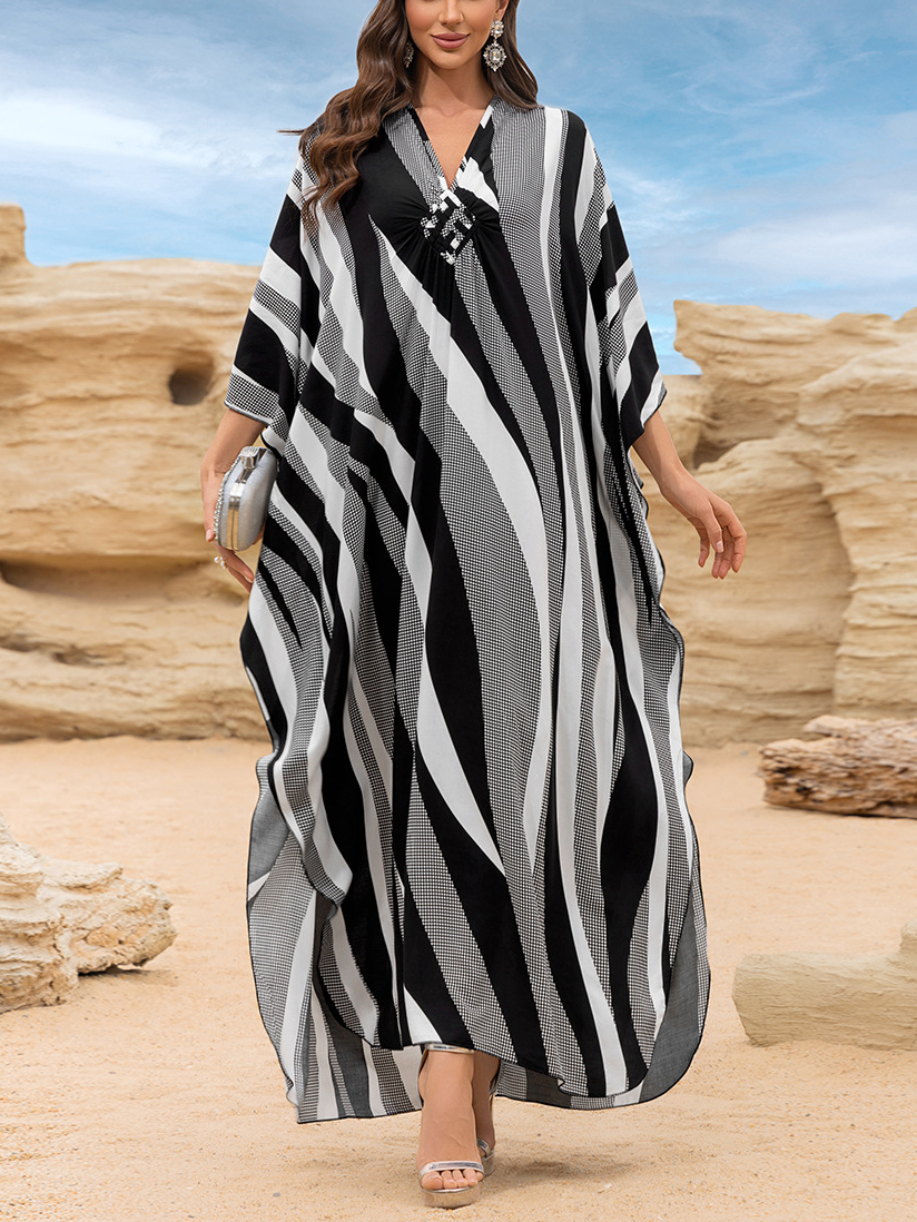 Women's V-Neck Kaftan Maxi Dress