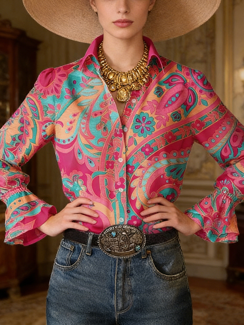 Paisley Floral Print Long Sleeve Top