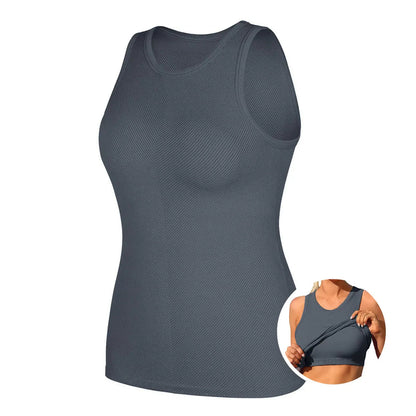 Women's Seamless High Neck Workout Tank Top with Built-in Bra
