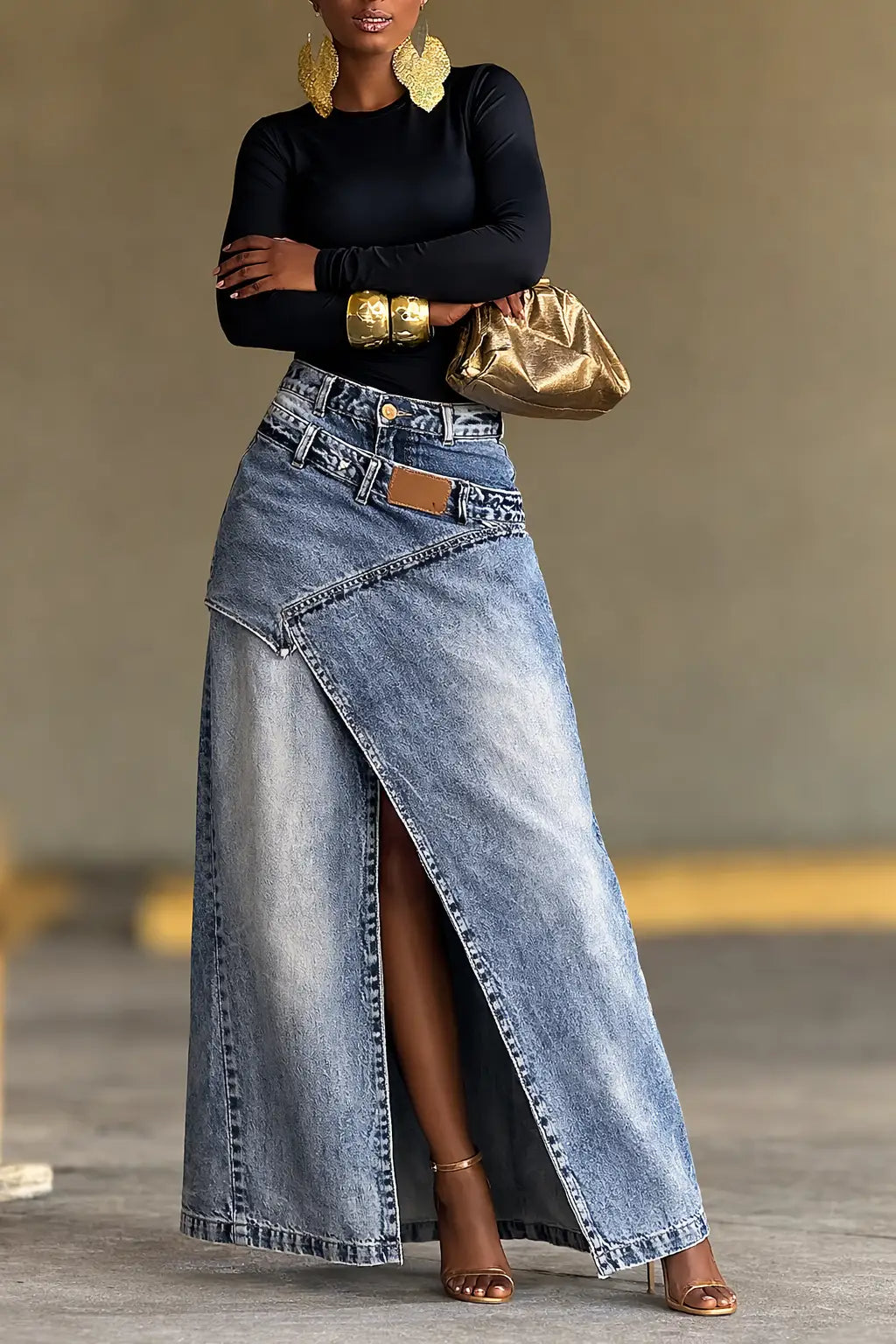 Women's Slit Long Denim Skirt