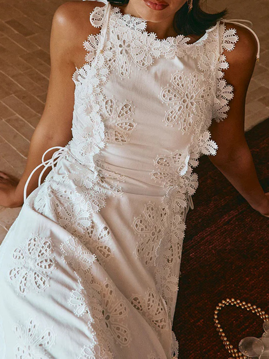 HOT SALE-Women's Lace Embroidery Sleeveless Maxi Dress