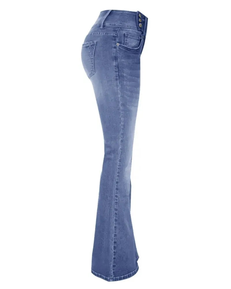 MIDIROSS VINTAGE BUTTON SIDE DESIGN MID WAIST STRETCH FLARE JEANS(Buy 2 Free Shipping)