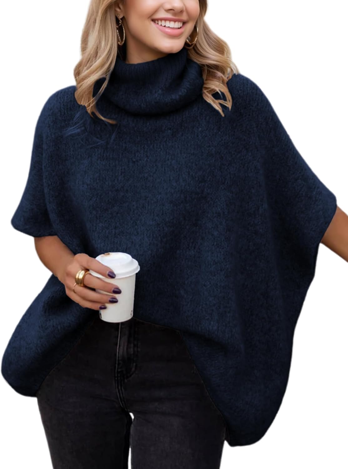Hot Sale-Women's Turtleneck Cropped Bat Sleeve Knit Top