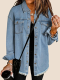 Women's Button Down Raw Edge Denim Jacket (Buy 2 Free Shipping)