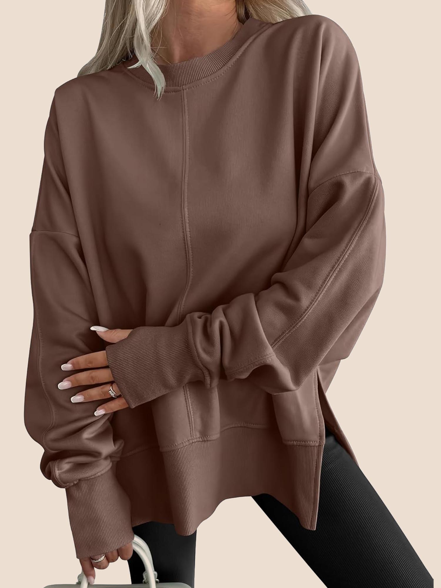 Women's Oversized Thumbhole Long Sleeve Side Slit Sweatshirt (Buy 2 Free Shipping)