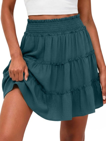 HOT SALE Women's Casual High Waisted Ruffle Tiered Flowy Mini Skorts Skirts