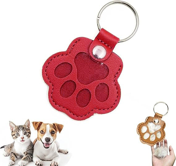 Cute leather paw print keychain made from pet cat and dog fur（BUY MORE SAVE MORE)