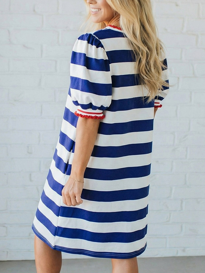 Women's Stripe Puff Sleeve Casual Dress